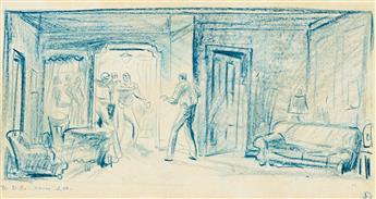 JO MIELZINER (1901 - 1976) Four stage design thumbnail sketches for Too Many Heroes.